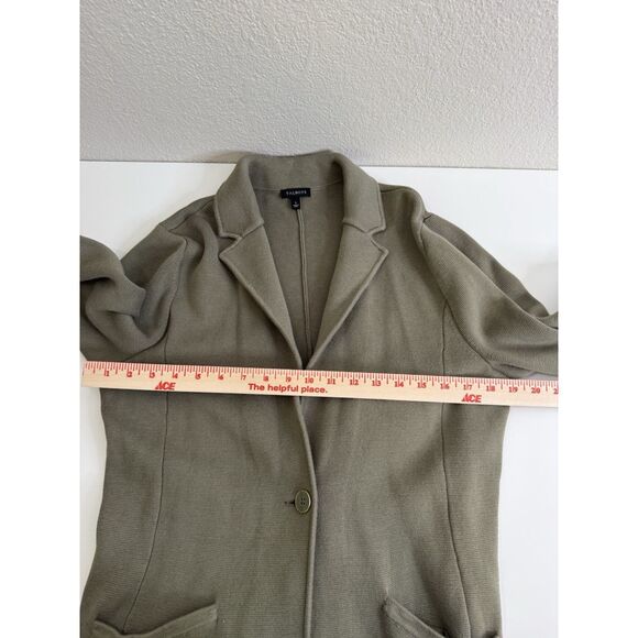 Talbots Size L Cotton Stretch Sweater Blazer Pockets Olive Green Knit Soft - Picture 8 of 9